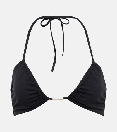 Melissa Odabash Luxor Embellished Ruched Stretch Halterneck Bikini Top In Black