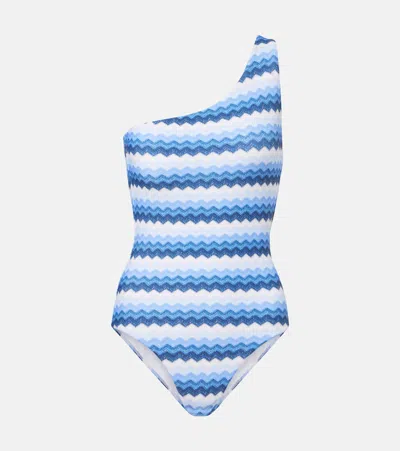 Melissa Odabash Madrid Chevron One-shoulder Swimsuit In Blue