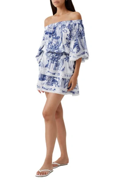 Melissa Odabash Micha Floral Off The Shoulder Cover-up Minidress In Blue