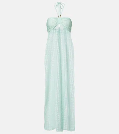 Melissa Odabash Mila Semi-sheer Halterneck Maxi Dress In Green