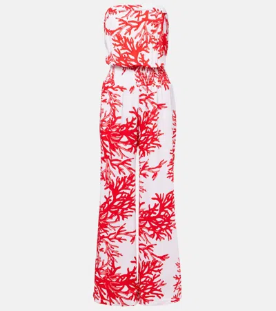 Melissa Odabash Naomi Printed Strapless Jumpsuit In Red