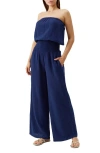 Melissa Odabash Naomi Strapless Cotton Gauze Cover-up Jumpsuit In Navy