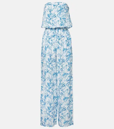 Melissa Odabash Naomi Strapless Cotton Jumpsuit In Blue Leaf