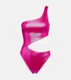 Melissa Odabash Nassau Metallic Asymmetric Swimsuit In Rose Metallic