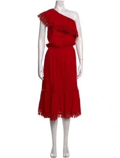 Pre-owned Melissa Odabash Off-the-shoulder Midi Length Dress In Red