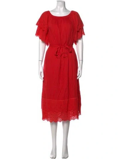 Pre-owned Melissa Odabash Off-the-shoulder Midi Length Dress In Red
