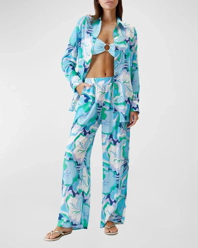 Melissa Odabash Olivia Floral Straight-leg Pants In Blue