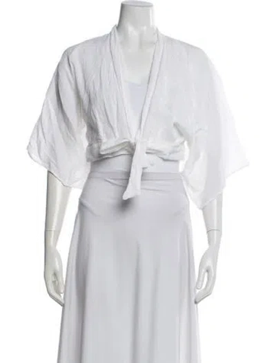 Pre-owned Melissa Odabash Open Front Short Sleeve Top W/ Tags In White