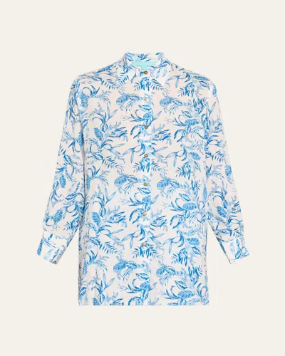 Melissa Odabash Paige Leaf-printed Shirt In Blue Leaf