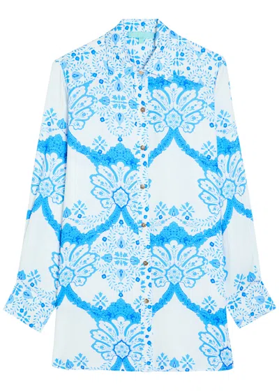 Melissa Odabash Paige Printed Woven Cover-up Shirt In Blue