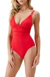 Melissa Odabash Panarea Core Shirred One-piece Swimsuit In Red