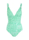 Shop Melissa Odabash Panarea Printed Plunge Swimsuit In Green