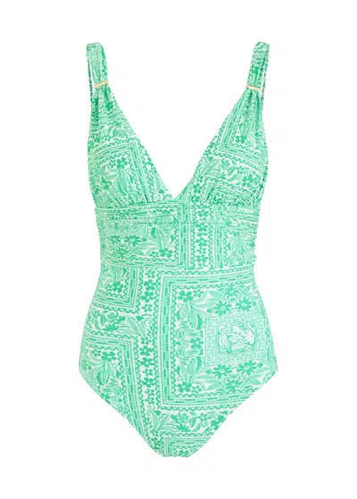 Melissa Odabash Panarea Printed Plunge Swimsuit In Green