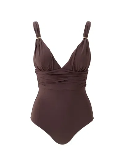 Melissa Odabash Panarea V-neck Ruched Swimsuit In Brown