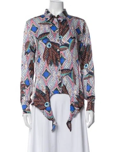 Pre-owned Melissa Odabash Patterned Long Sleeve Button-up Top W/ Tags In Blue