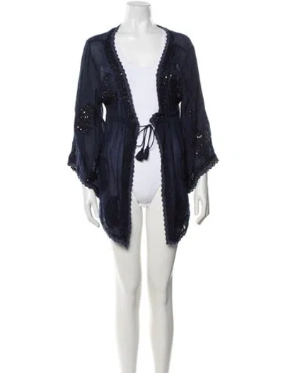 Pre-owned Melissa Odabash Patterned Mesh Accents Cover-up In Black/blue