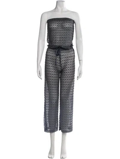 Pre-owned Melissa Odabash Patterned Strapless Jumpsuit In Blue/metallic