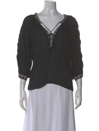 Pre-owned Melissa Odabash Patterned V-neck Blouse In Gray