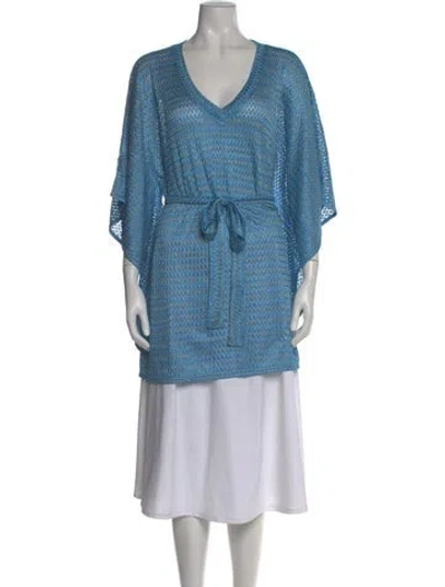 Pre-owned Melissa Odabash Patterned V-neck Tunic W/ Tags In Blue