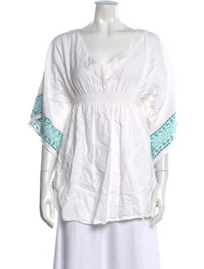 Pre-owned Melissa Odabash Patterned V-neck Tunic In White