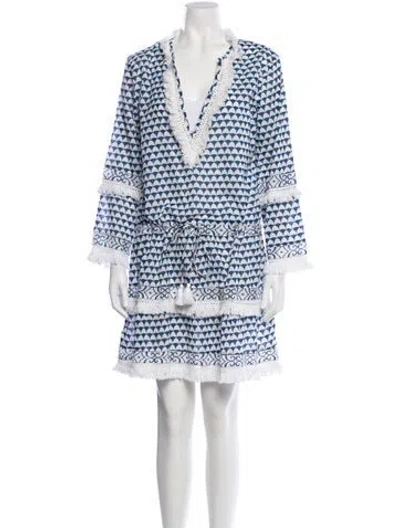 Pre-owned Melissa Odabash Printed Fringe Trim Accent Cover-up In Blue