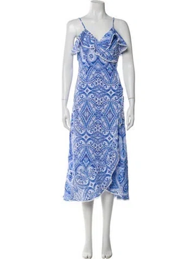 Pre-owned Melissa Odabash Printed Midi Length Dress W/ Tags In Blue