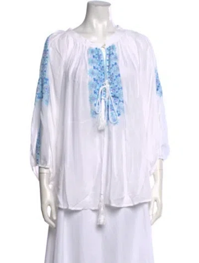 Pre-owned Melissa Odabash Printed Scoop Neck Blouse In White