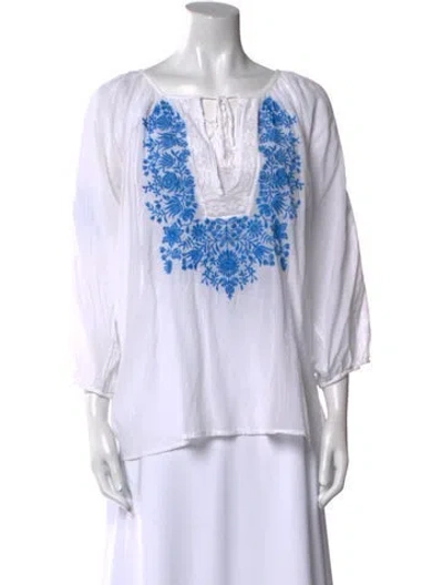Pre-owned Melissa Odabash Printed Scoop Neck Tunic In White