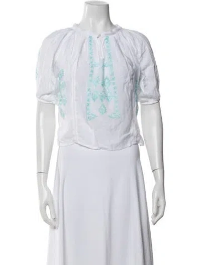 Pre-owned Melissa Odabash Printed Short Sleeve Top In White