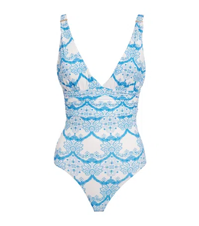 Melissa Odabash Printed V-neck Panarea Swimsuit In Blue
