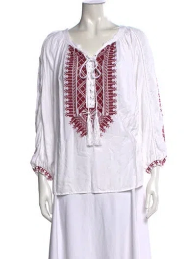 Pre-owned Melissa Odabash Printed V-neck Top In White