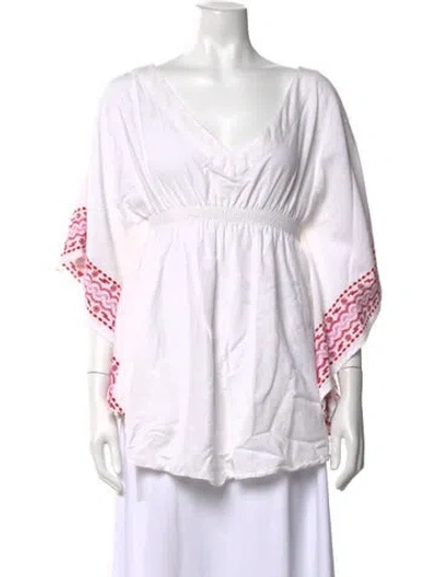 Pre-owned Melissa Odabash Printed V-neck Top In White