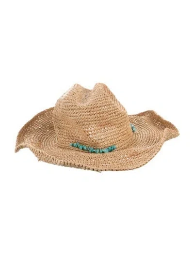 Pre-owned Melissa Odabash Raffia Wide-brimmed Hat In Neutral