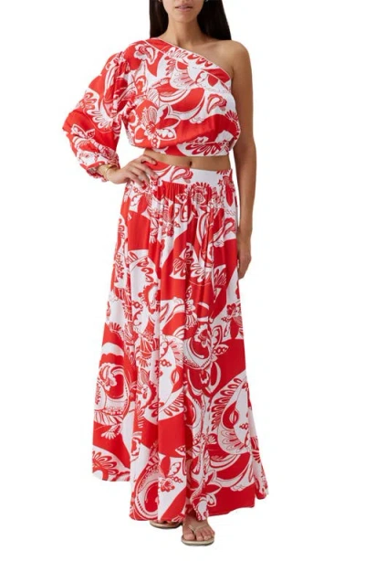 Melissa Odabash Rania One-shoulder Cover-up Crop Top In Red