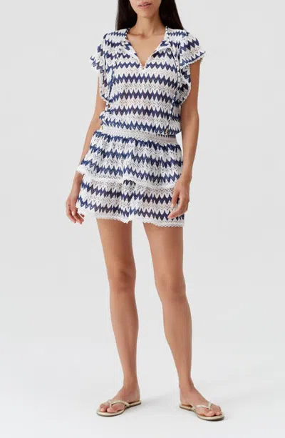 Melissa Odabash Remi Metallic Flutter Sleeve Tiered Cover-up Minidress In Blue