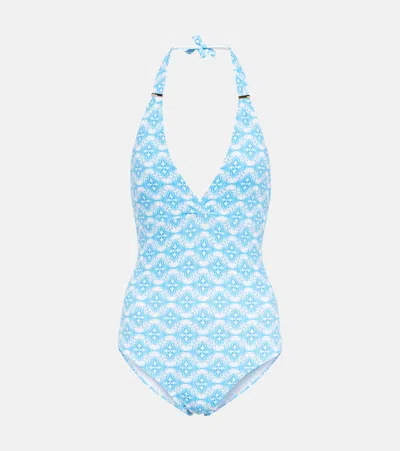 Melissa Odabash Rimini Printed Halterneck Swimsuit In Diamond