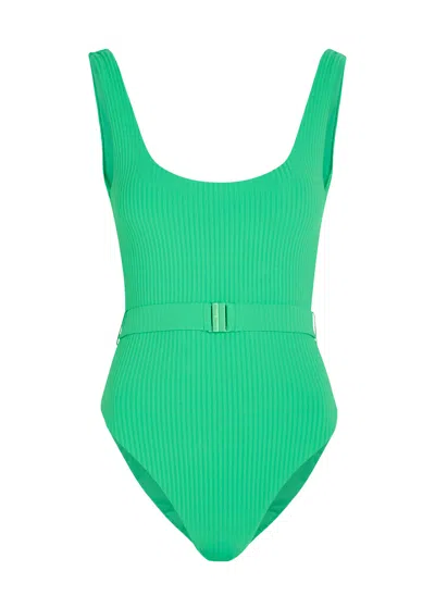 Melissa Odabash Rio Belted Ribbed Swimsuit In Green