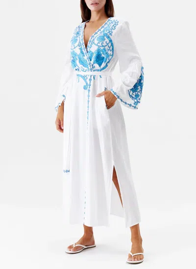 Melissa Odabash Romilly Kaftan White Blue