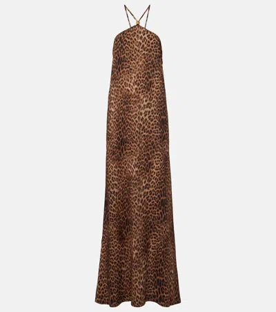 Melissa Odabash Sage Leopard-print Halterneck Maxi Dress In Brown