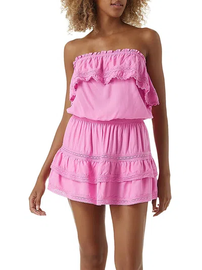 Melissa Odabash Salma Strapless Tiered Woven Mini Dress In Baby Pink