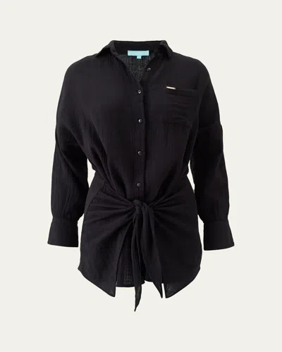 Melissa Odabash Sara Gauze Wrap Mini Shirtdress In Black