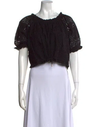 Pre-owned Melissa Odabash Scoop Neck Short Sleeve Crop Top In Black