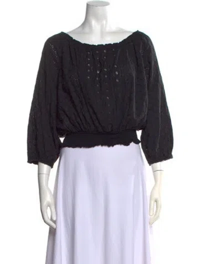 Pre-owned Melissa Odabash Scoop Neck Three-quarter Sleeve Top In Black