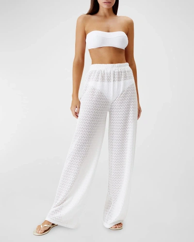 Melissa Odabash Sienna Open-knit Wide-leg Trousers In White