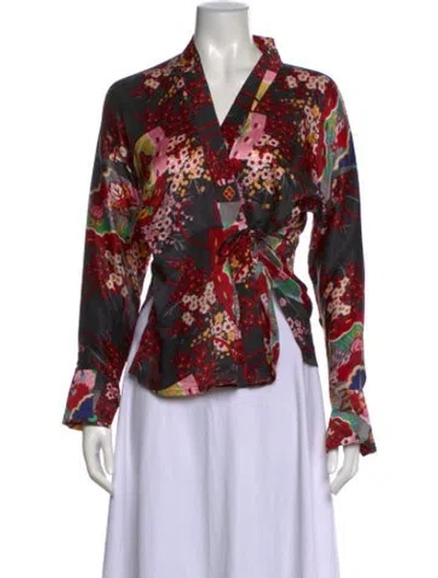 Pre-owned Melissa Odabash Silk Floral Print Blouse In Red