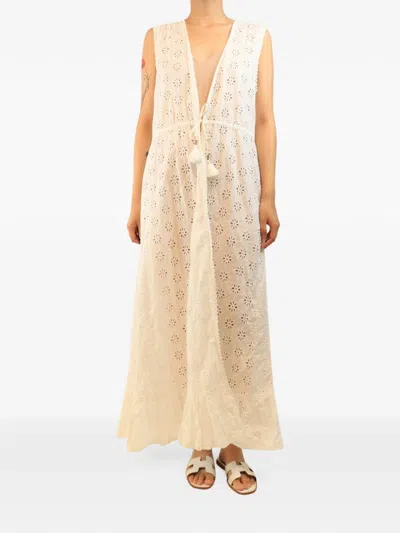 Pre-owned Melissa Odabash Sleeveless Broderie Maxi Dress In Neutrals