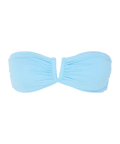 Melissa Odabash Alba Ruched Ribbed Bandeau Bikini Top In Blue