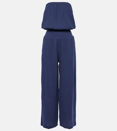 Melissa Odabash Strapless Cotton Jumpsuit In Blue