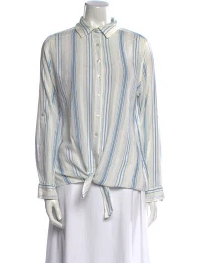 Pre-owned Melissa Odabash Striped Long Sleeve Button-up Top In White