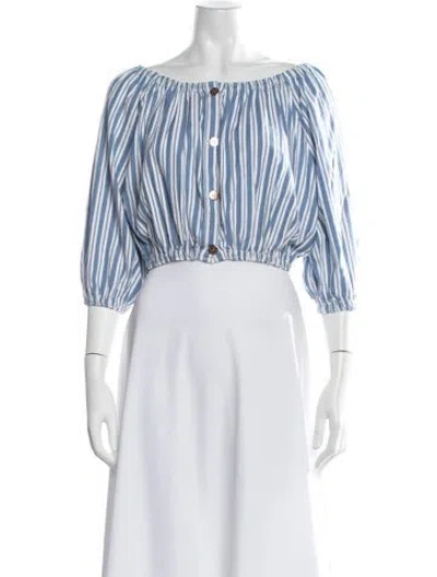 Pre-owned Melissa Odabash Striped Off-the-shoulder Crop Top In Blue